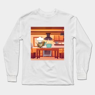 Cute Chef Owl Cooking in Kitchen Long Sleeve T-Shirt